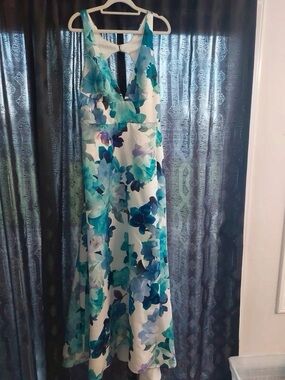 Sleeveless Midi Skirt in Teal and Blue Floral